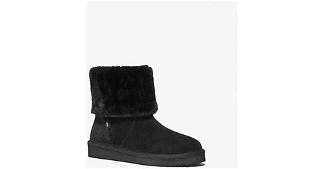 Michael Kors Outlet Julia Faux Fur Trim Suede Boot 8 BLACK NEW